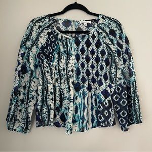 Patrons of Peace Blue and White Long Sleeve Sheer Tye Dye Size XS